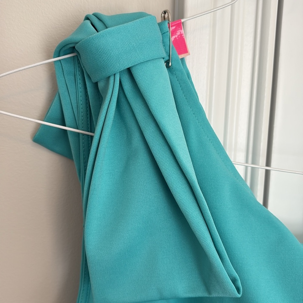 Teal one shoulder cocktail dress size m with pockets - Picture 4 of 8